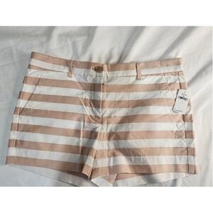 Gap Womens Striped Chino Shorts Tan White Low Rise Stretch Size 2 NWT